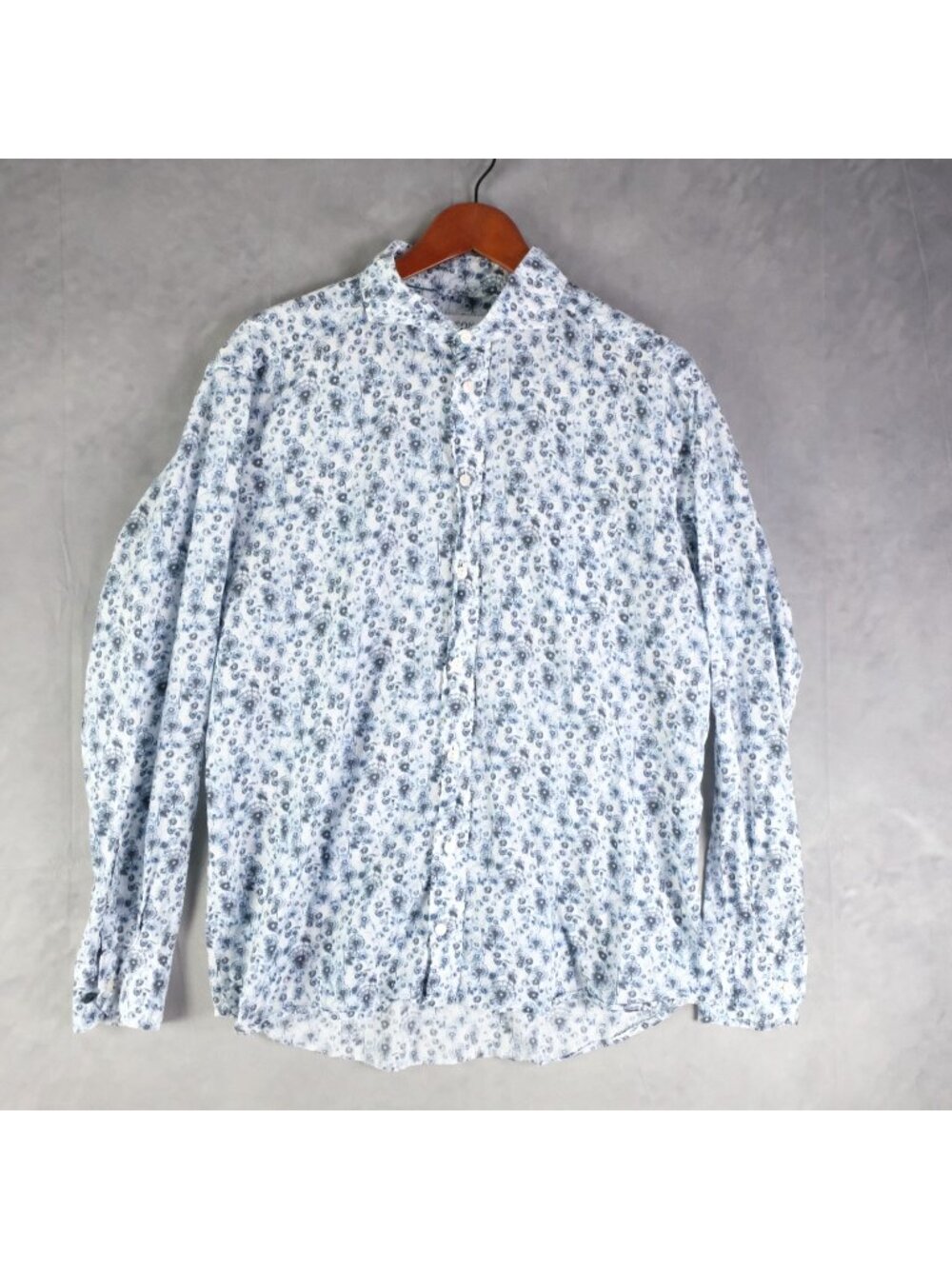 Eton Contemporary Shirt Mens Extra Large White Blue Dandelion Puff Muslin Button
